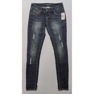 Vanilla Star Women's Juniors Blue Distressed Skinny Jeans Size 3